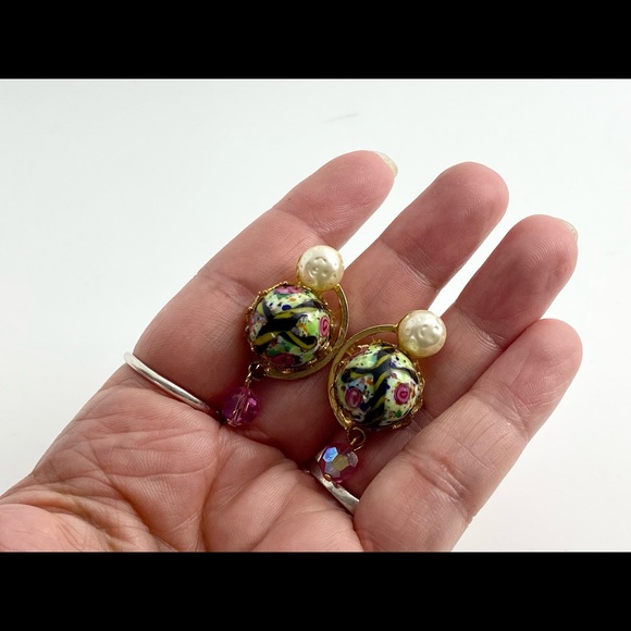 Vintage Juliana Style Italian Wedding Glass Boroque Pearl Pink Crystal Earrings - Picture 3 of 8